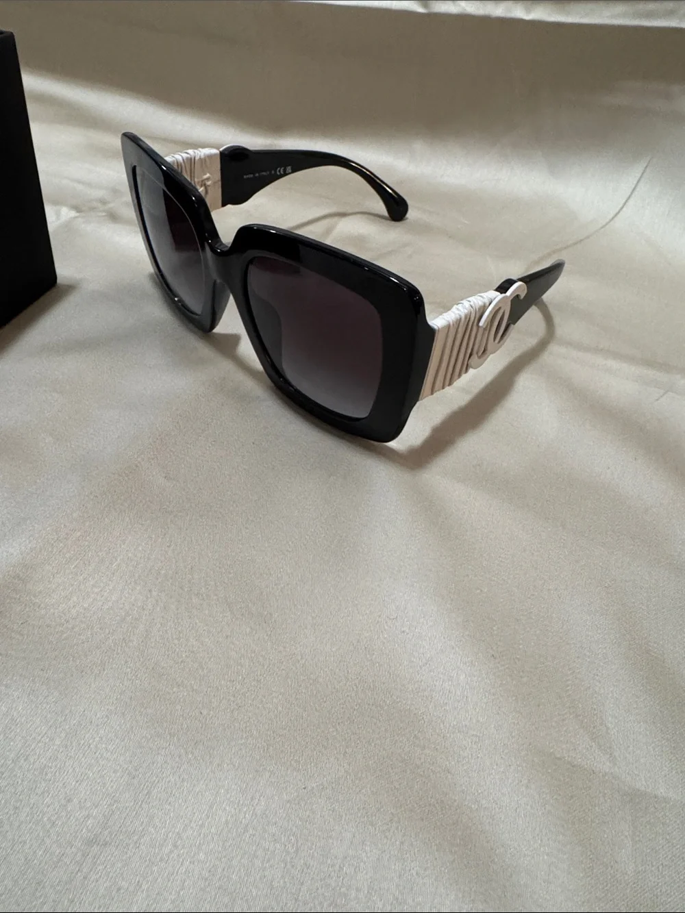 CHANEL Black and White Square Oversized Sunglasses